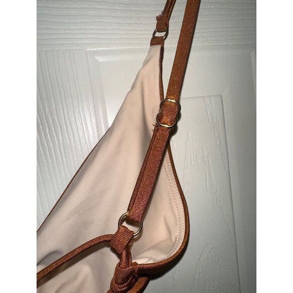 NWT MINKPINK Canyon Wrap Triangle Bikini Top in Gingerbread Brown SZ LG - Picture 9 of 16